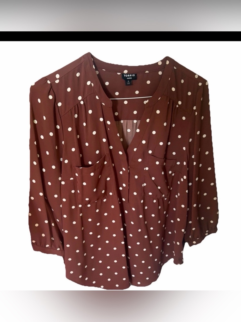 Torrid Women’s Harper V Neck Long Sleeve Blouse Top Brown Dot Size 0